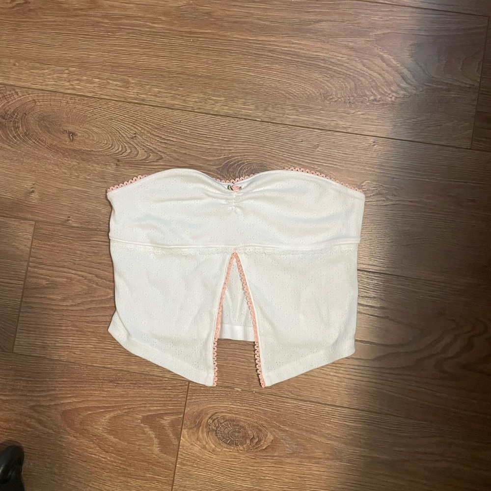 Urban Outfitters White Strapless Crop Top with Pink Trim